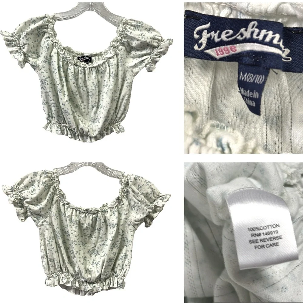Freshman Nordstroms Lettuce Edge Pointelle Floral Crop Top Girls Medium 8 10